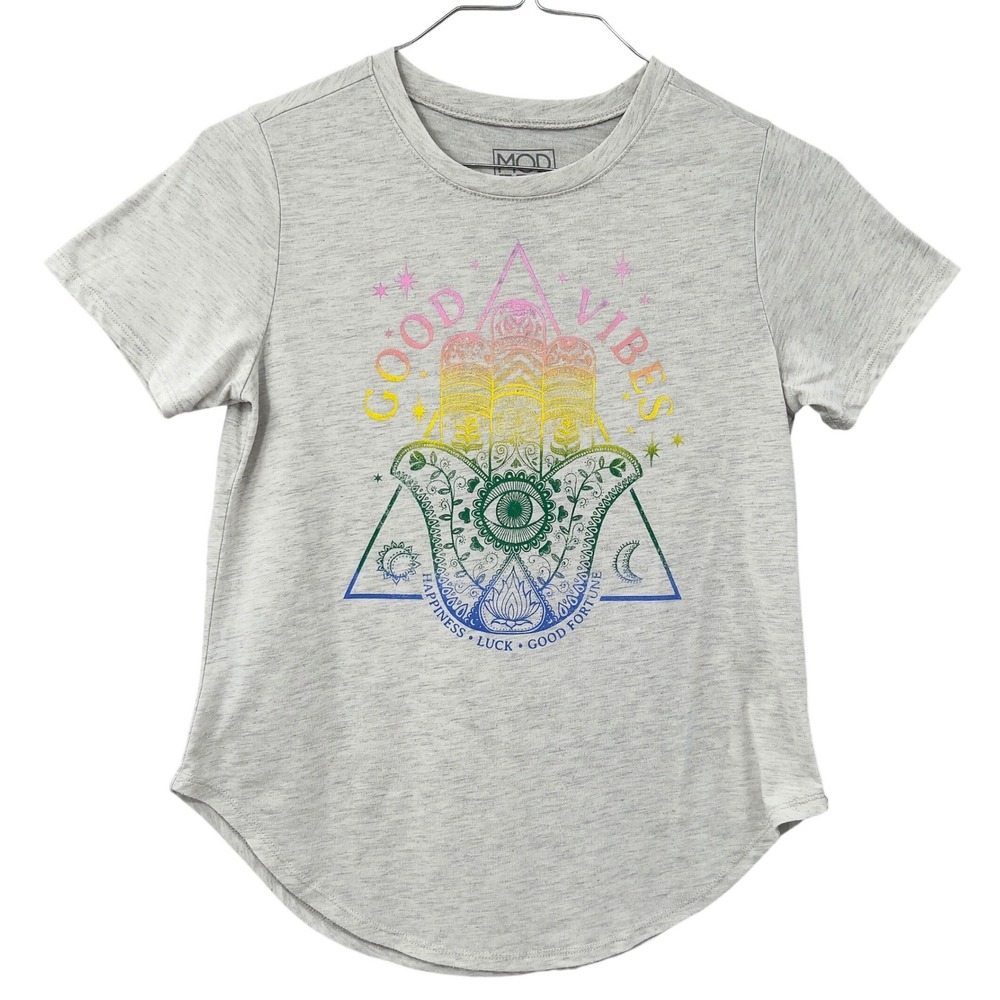 MODERN LUX Women's Grey Hamsa Good Vibes Graphic T Shirt Size Medium
